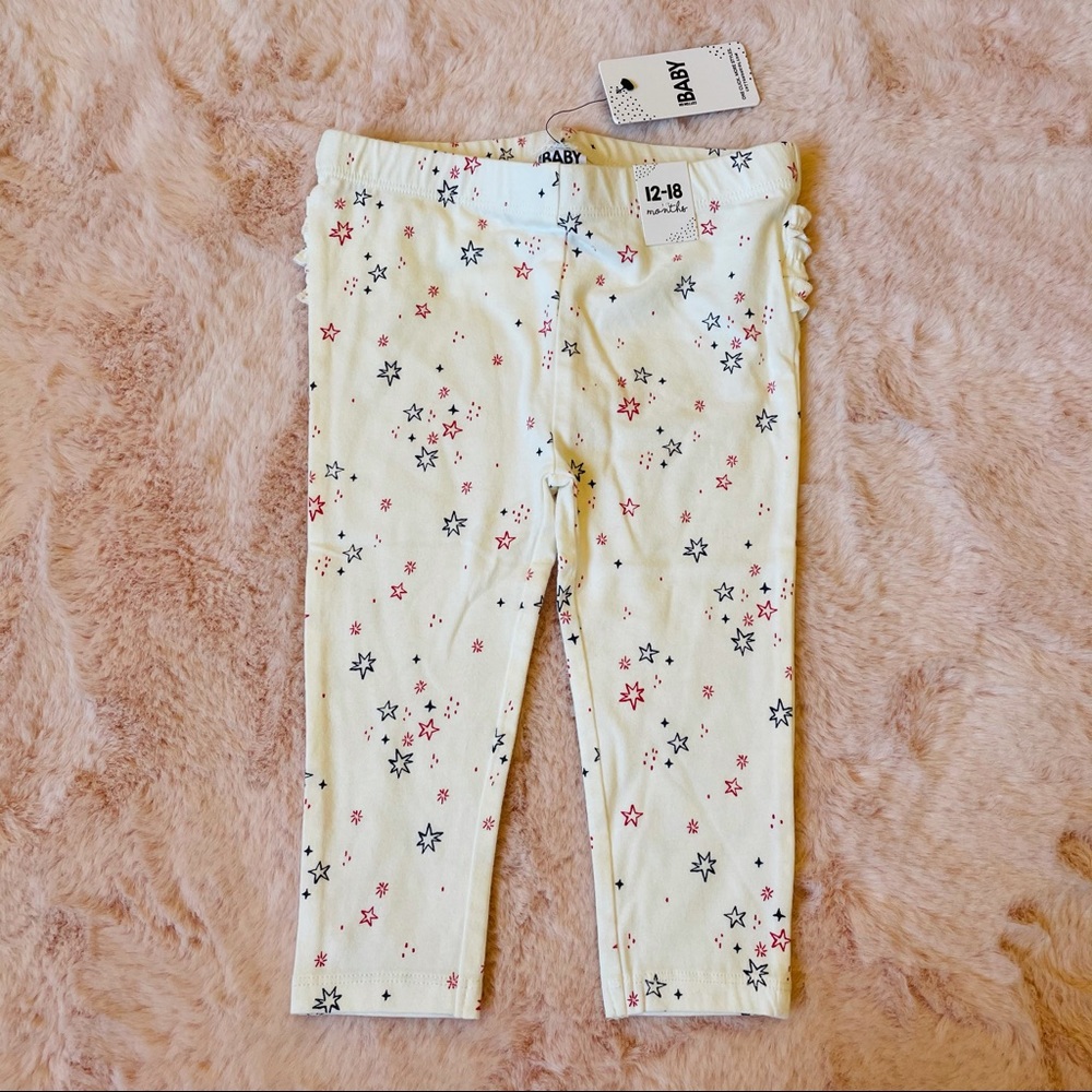 Cotton On 12-18 month leggings white red and blue stars NWT 4th Of July